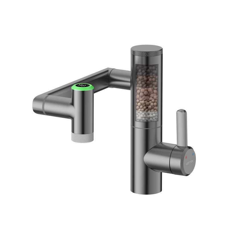 Lefton Rotatable Bathroom Faucet With Built-in Filter, Single Hole Sink Faucet With Temperature Display In Fahrenheit, 2 Water Modes