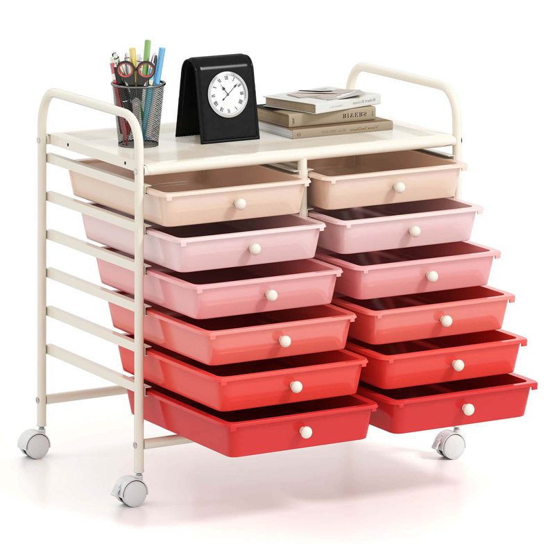 12 bacs de rangement à roulettes, Argent / dégradé rose