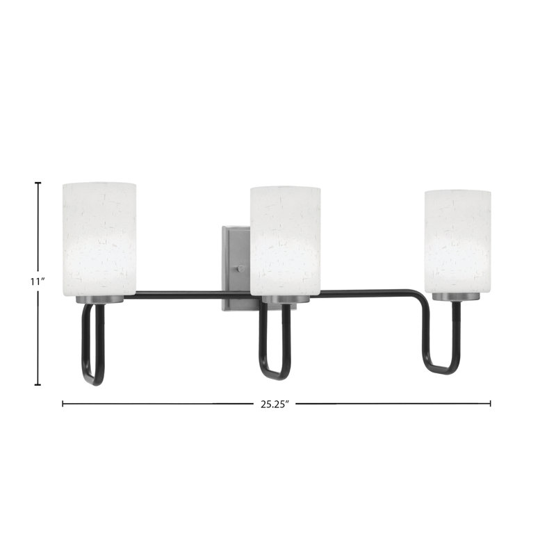 Barre d'éclairage de salle de bain 3 lumières Amarmula, noir mat et finition graphite, verre mousseline blanc 4 po