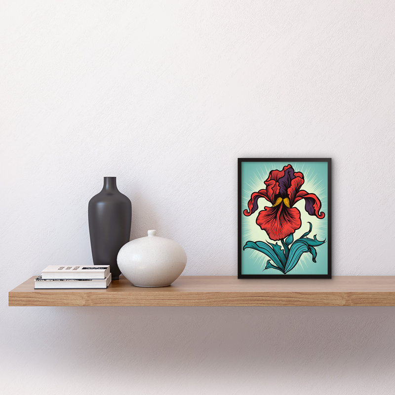 Azeem Red Iris Flower Old School USA Tattoo Ink Body Rockabilly Americana 50s - Single Picture Frame Print