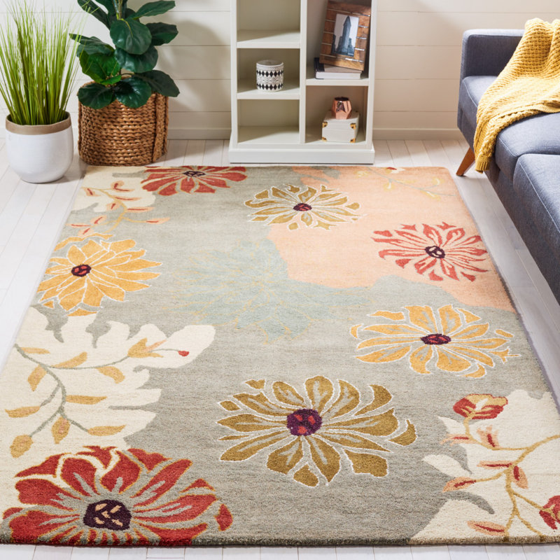 Tapis floral en laine touffeté à la main Jakahri, Rectangle 8 pi x 10 pi