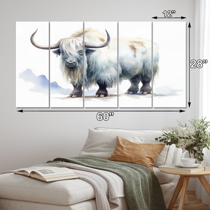Domestique yak III - animaux, reproduction sur toile - 5 panneaux égaux