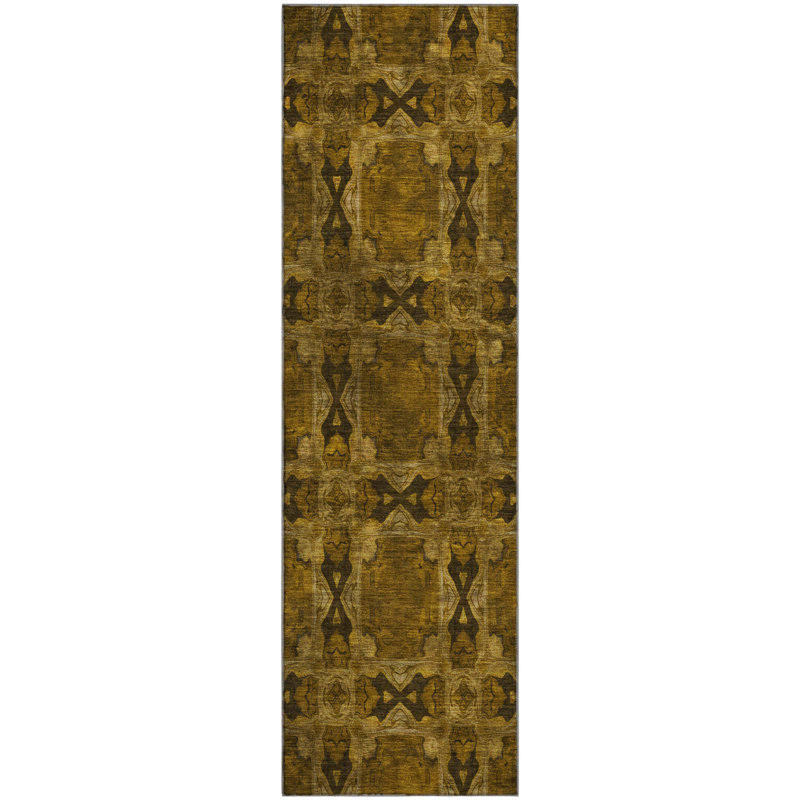 Premium Machine Washable Cerrito AMF564 Chocolate Rug, Runner 2'3" x 7'6"