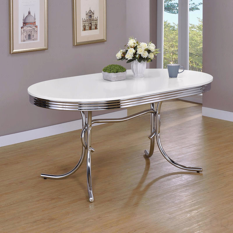 White And Chrome Oval Dining Table
