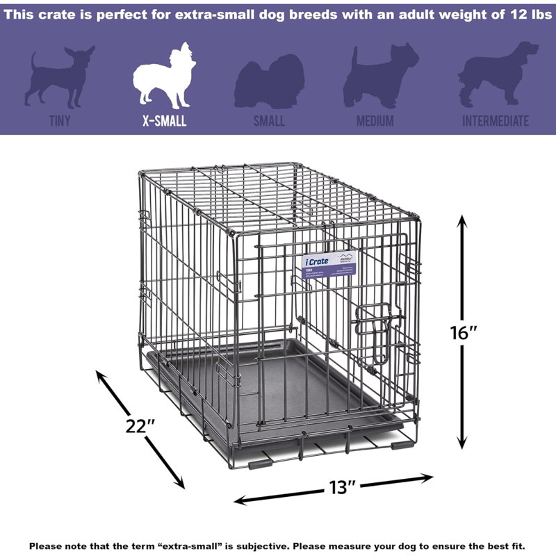 Cage pour chien nouvellement améliorée à une porte, comprenant un plateau étanche, des pieds de protection du plancher, un panneau de séparation et de nouvelles caractéristiques brevetées