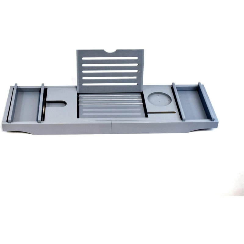 Bamboo Bath Tray Extendable Bath Caddy Trays for Bathtub Grey