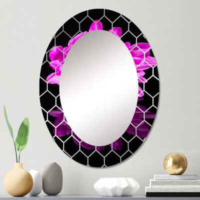 Miroir mural traditionnel simple fleur de chrysanthème sur fond noir