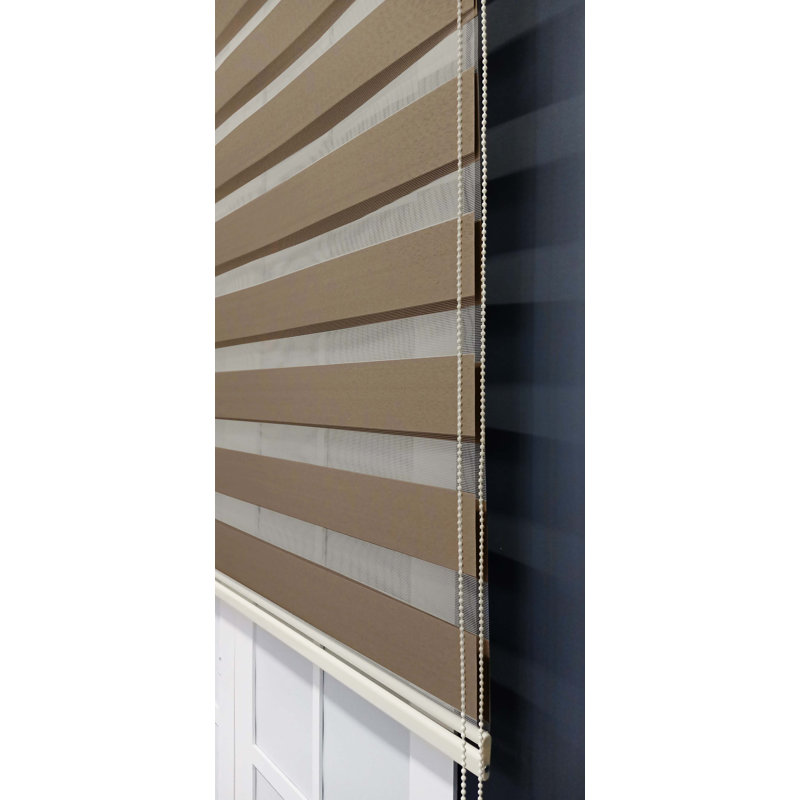  Zebra Semi-Sheer and Blackout Roller Shade, 90"W x 72"L, Brown