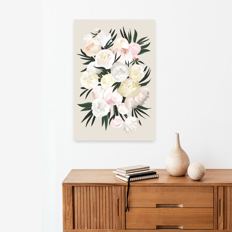 Élégant bouquet de pivoines abstrait contemporain, H 24 po x l 16 po