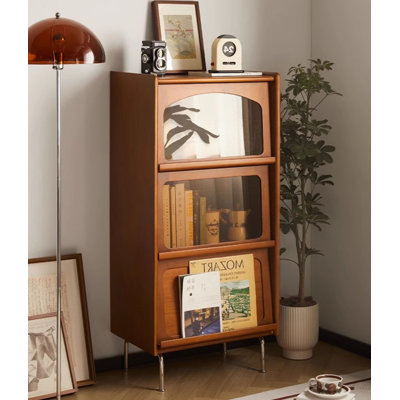 Armoire de rangement vitrée en bois de pin antique
