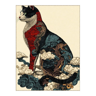 Flower and Smoke Motif Abstract Cat Patterned Woven Base Modern Decorative Rug