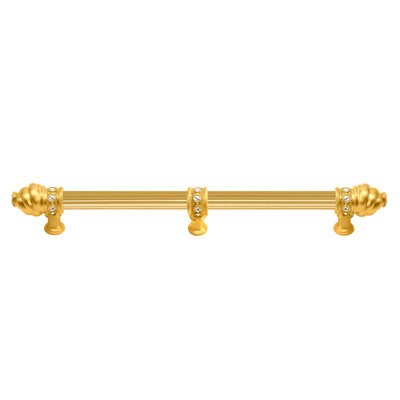 Caché 12 inches c.c. with 5/8 reeded center long pull with 23 rivoli Swarovski Aurore Boreale Crystals with center brace in Gilded Mercury