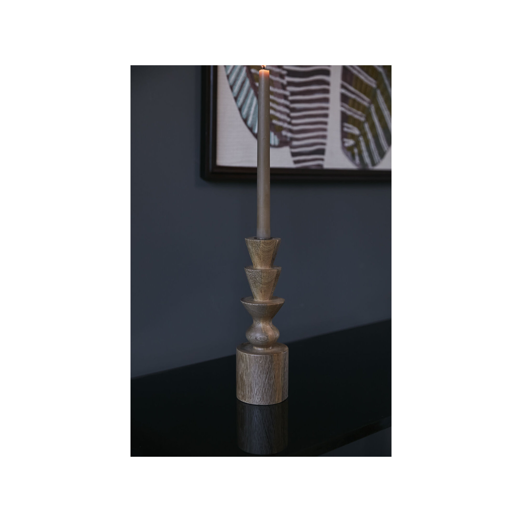 Daila 7.75" Wood Tabletop Candlestick, 10" H x 3" W x 3" D