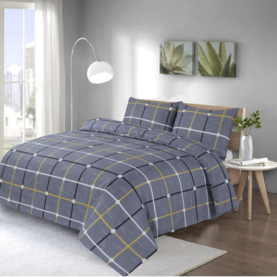 NZ Microfiber Chequered Duvet Cover Set with Pillowcases