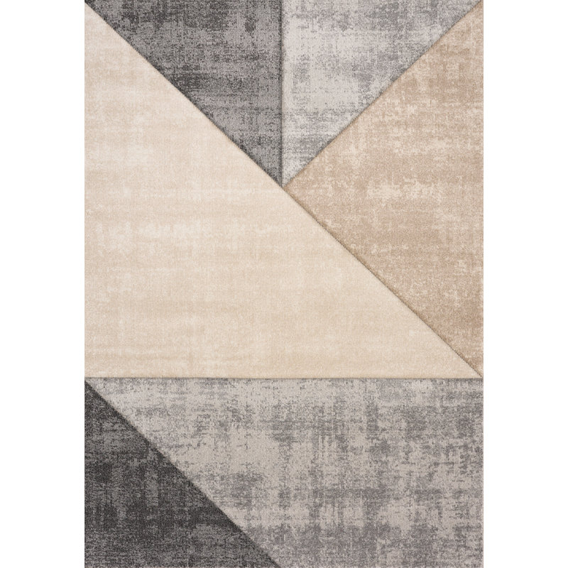 Rug Branch 3' X 5' (2'7" X 4'11") Distressed,Geometric Indoor Doormat Rug, Grey Cream , Mid-Century Modern - Entryway, Hallway, Bathroom, And Kitchen