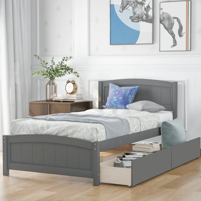 Lit simple avec deux tiroirs - Structure en bois de pin pour une chambre à coucher relaxante