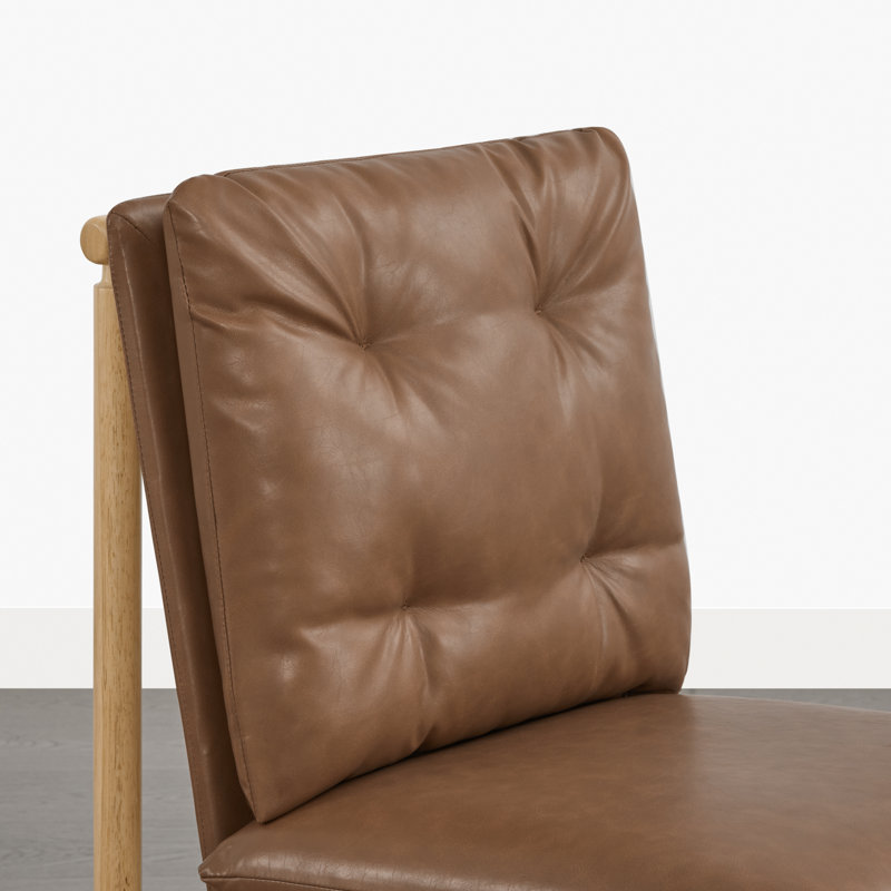 Upholstery Solid Wood Dining Chair with Natural Finish, Saddle Brown Faux Leather