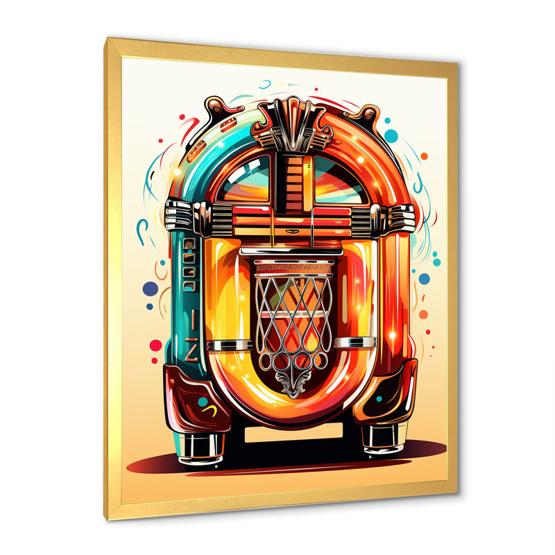 Cubist Jukebox Harmony 1 - Jukeboxes, art mural, H 32 po x l 16 po x P 1 po, Cadre photo doré simple