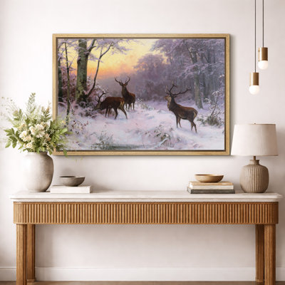 «Stags in Winter Forest», art de chambre à coucher, impression sur toile encadrée