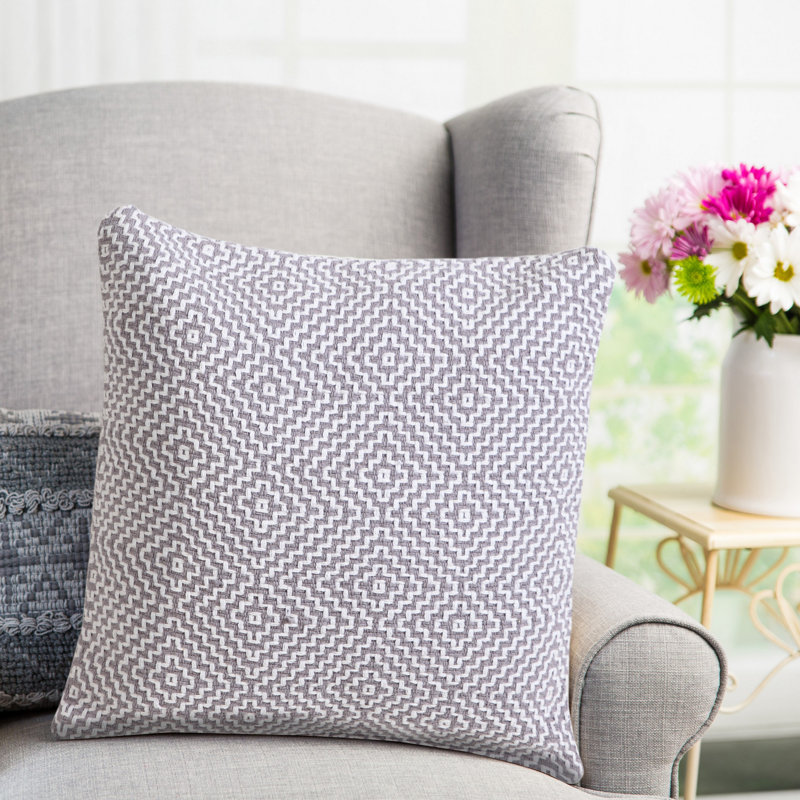 Contemporary Geometric Motif Textured Woven 100% Cotton Decorative Throw Pillow Cover, Gray/White
