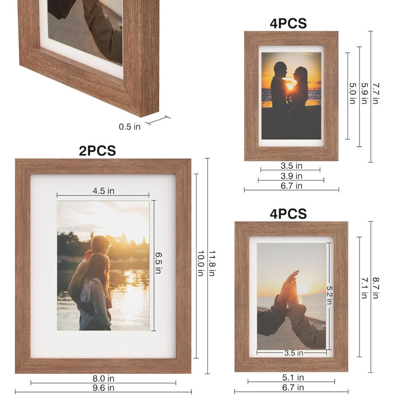 10-pack Picture Frame Set Rustic Brown Collage Frames With Mat For 8x10