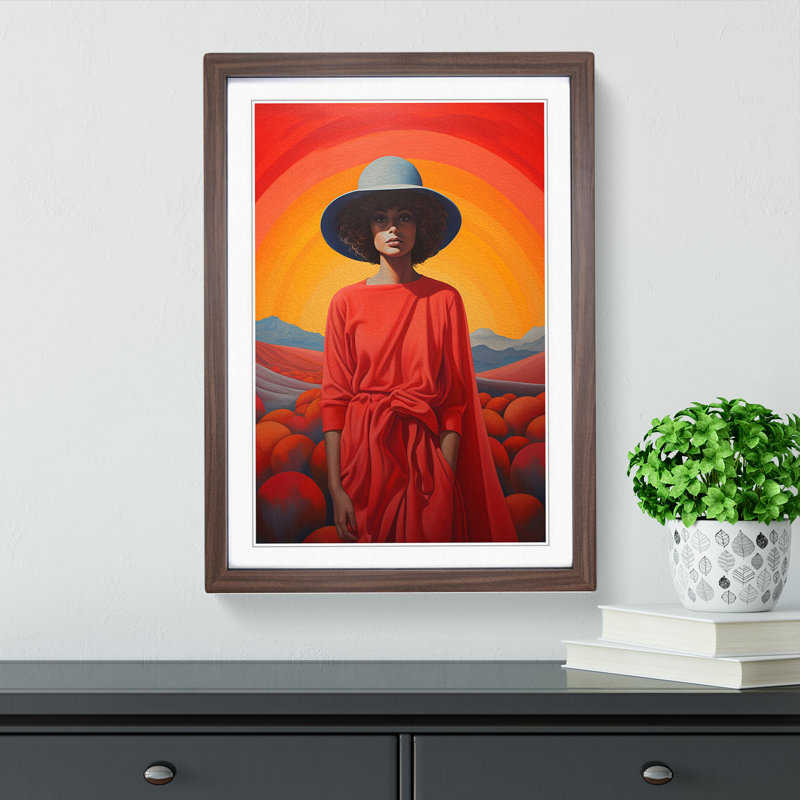 Woman With Curls Colour Field No.3 - Single Picture Frame Print on Wood, Walnut, 64cm H x 46cm W x 2cm D