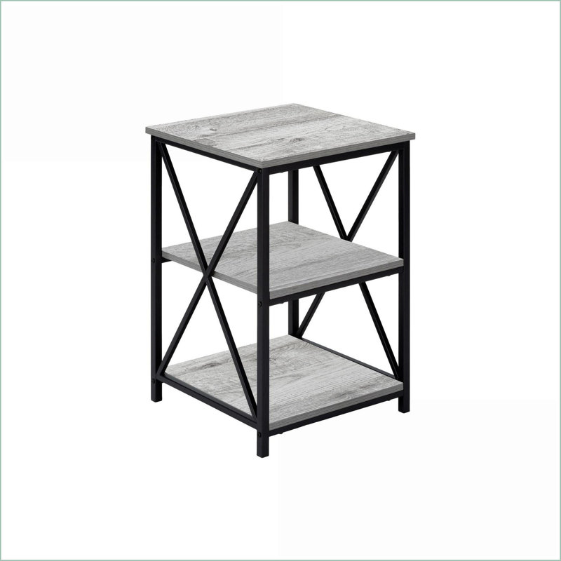 Table basse en stratifié gris à 3 niveaux, base en métal noir pour le salon / chambre à coucher, Bois gris, Bois
