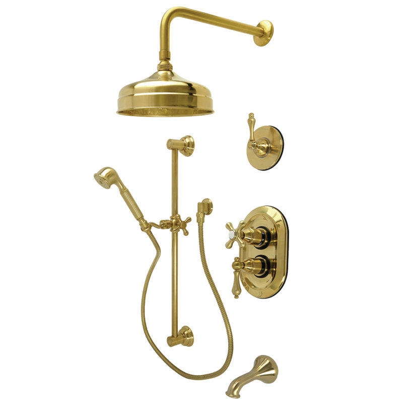Système de douche et baignoire thermostatique Kingston, Laiton brossé