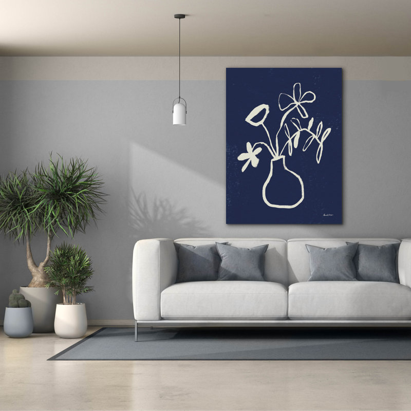 Art floral sur toile, "Floral Sketch 1 Navy" par Pamela Munger, H 54 po x l 40 po x P 1,5 po