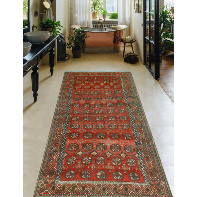 One-of-a-Kind 4'7" x 9'10" 1980s Runner Wool Area Rug in Red