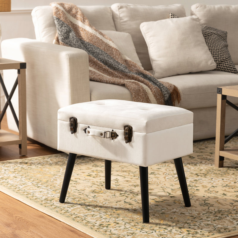 Tabouret de coiffeuse en bois massif Coleridge, Blanc / noir