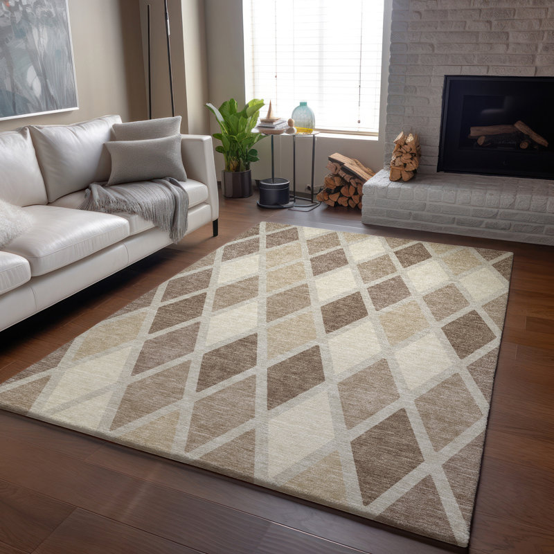 Premium Machine Washable Prisco Taupe Rug, Rectangle 5' x 7'6"