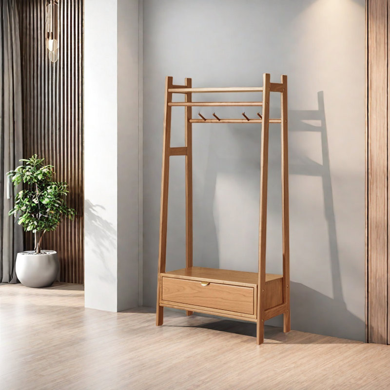 Compact Coat Rack with Large Storage, Walnut