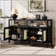 Armoire de rangement en rotin de style bohémien avec structure en bois massif, buffet avec tablettes réglables à 3 positions pour le salon et la salle à manger, conception à pousser sans poignée-2132511971