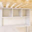 Lit superposé double au-dessus de simple avec cadre en bois avec bureau, tiroirs et tablettes-1863078931
