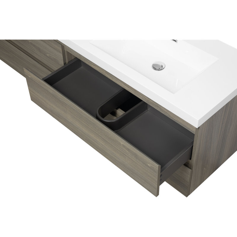 Modern Minimalist Solid Surface Vanity With Engineered Wood For Elegant Bathroom Storage
