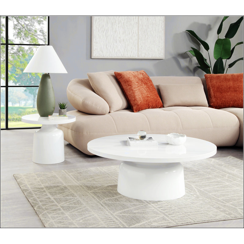 Table de bout d'ingénierie en marbre et blanc à finition ultrabrillante