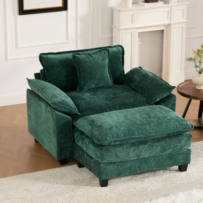 Grid 47'' W Oversized Accent Chair, Deep Seat Chenille Cloud Sofa Chair With Ottoman