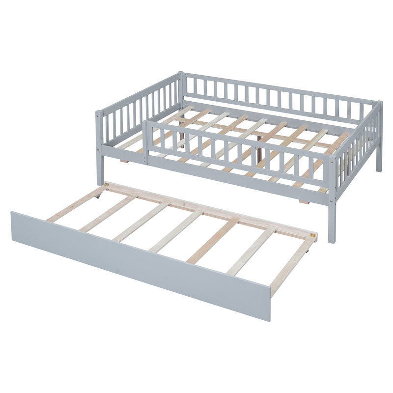 Lit de jour double avec couchette et barrière de sécurité grise - Créez un espace de repos confortable et confortable pour la chambre à coucher