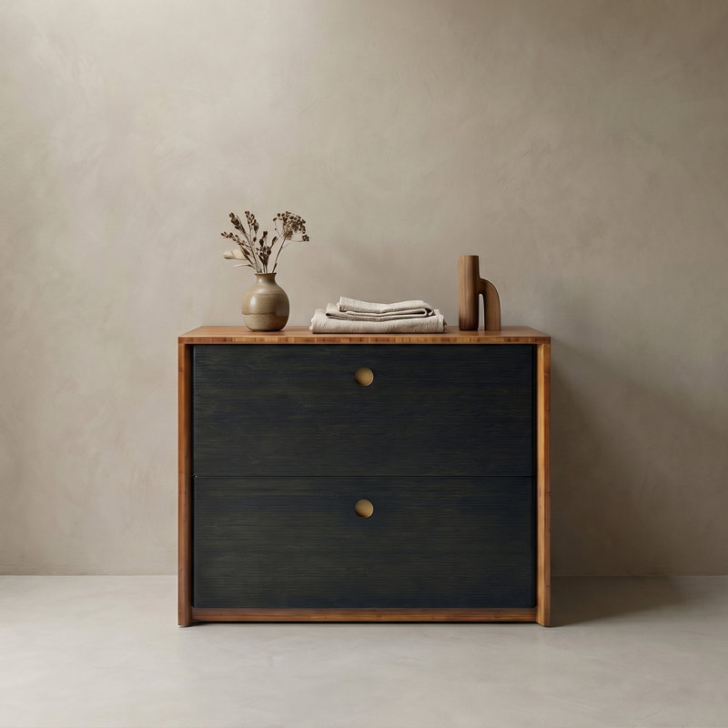 Modern Solid Wood Quinn Dresser, Brown/Black