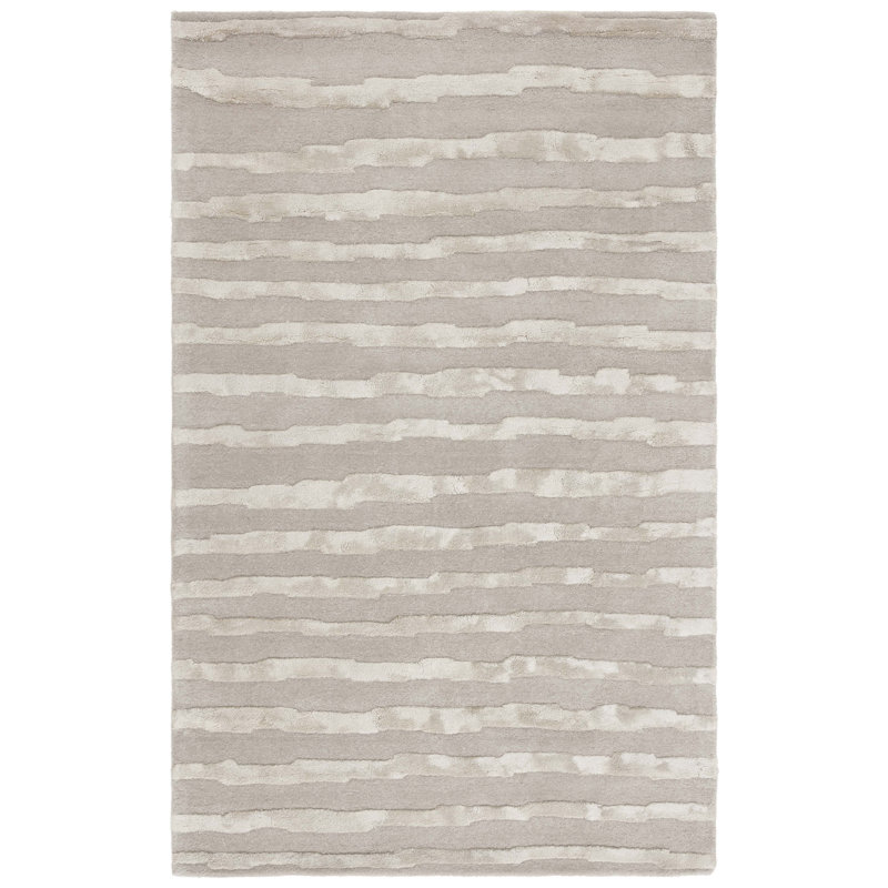 Tapis rayé gris en laine / coton / viscose Claudiane, Rectangle 6 pi x 9 pi