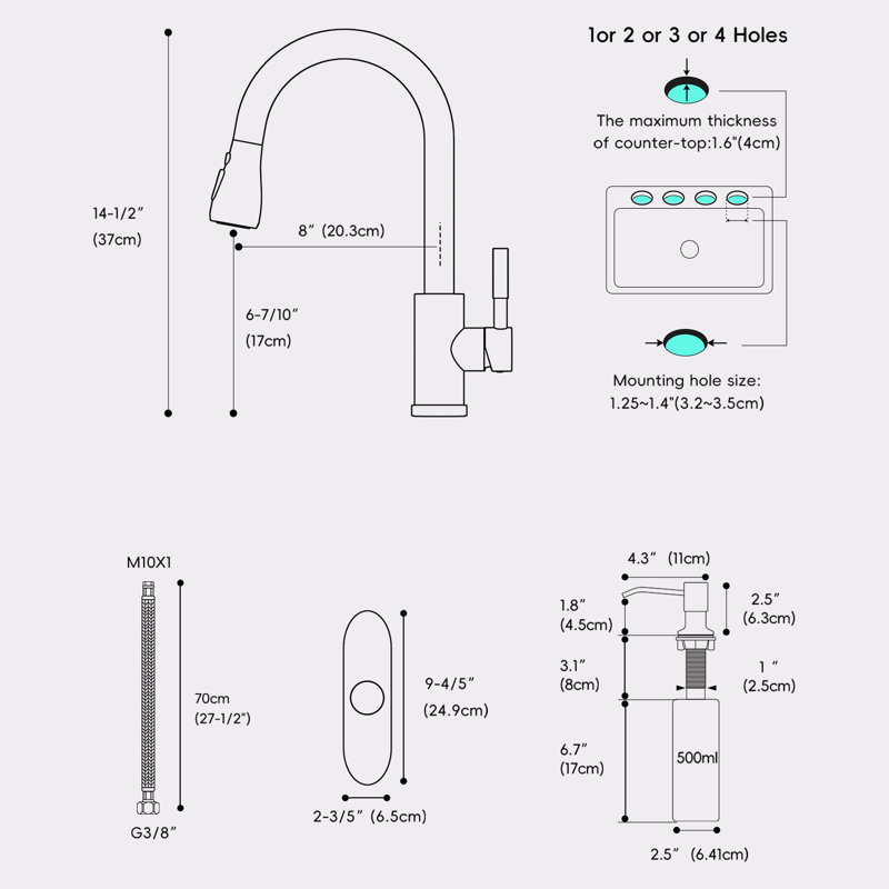 Stainless Steel Single Handle Pull Down Touchless Kitchen Faucet With Soap Dispensor, Matte Black