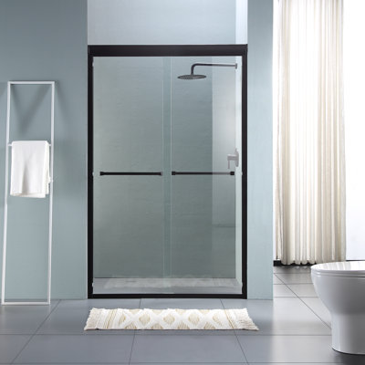 48" W X 76"H Nickel Semi-Frameless Bypass Sliding Shower Door