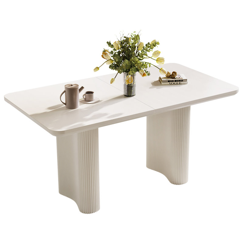 55" Cream White Rectangle Dining Table for Kitchen, Bar, Living Room, 30"H x 55.11"L x 35.03"W, Cream
