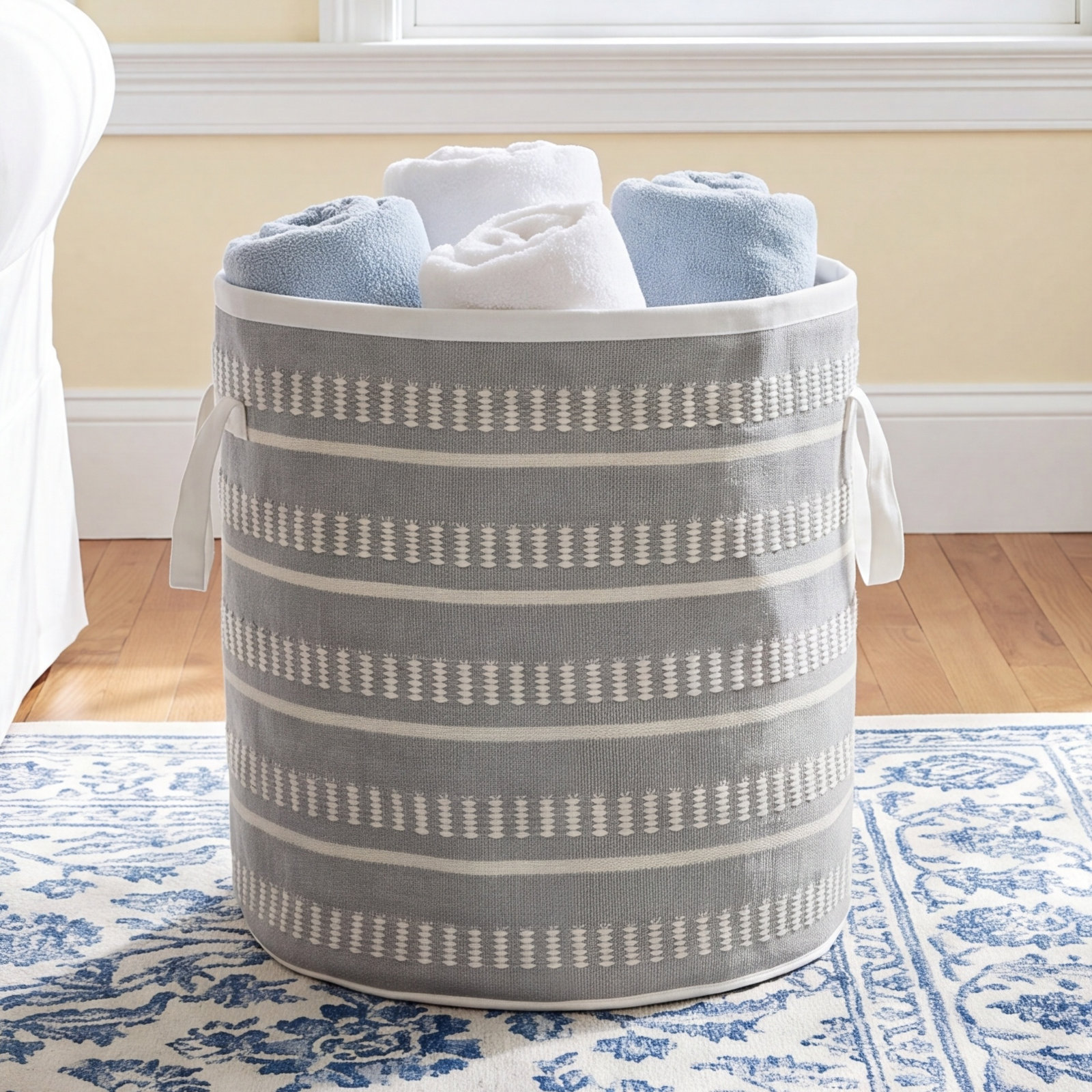 Andes Handmade Decorative Basket, Powder Blue/White