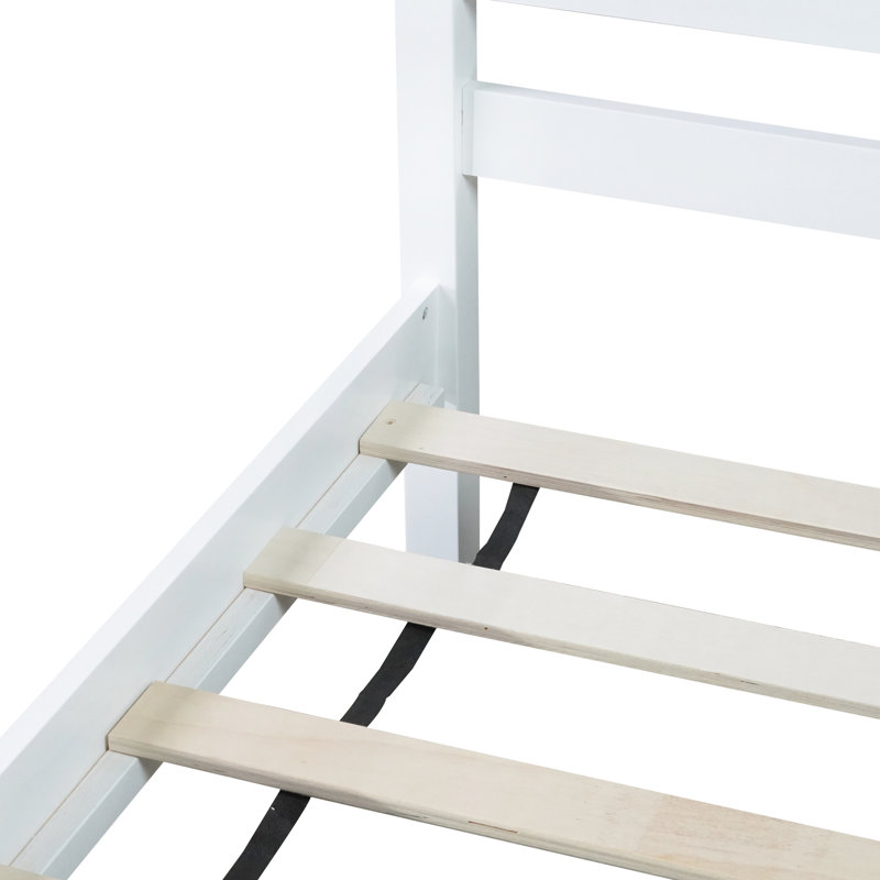 White Twin Bed With Rubber Wood Headboard And , Space - Utilizing Under Space, Classic Cozy Style, Quick Installation Finish, Storage Optimized For Small Living, Simple Assembly