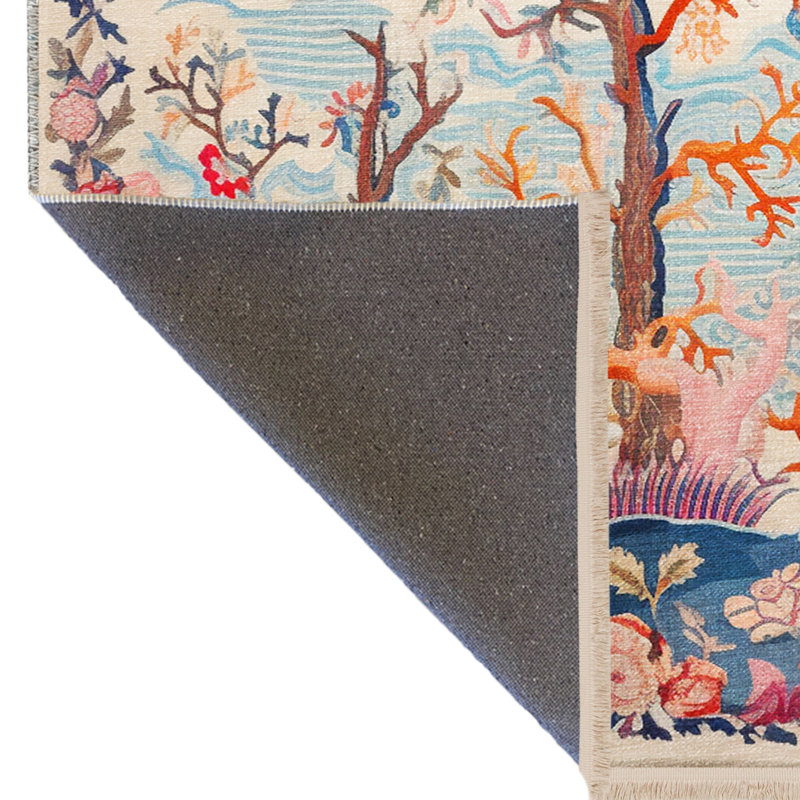 Tapis décoratif multicolore à motif d'arbres et d'oiseaux, Rectangle 3 pi 4 po x 6 pi 7 po