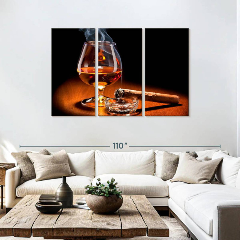 Cigare Yarlin et verre de cognac, H 48 po x l 74 po