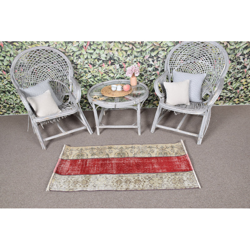 Handcrafted Vintage Turkish Rug in  Red and Beige with Unique Floral Detailing