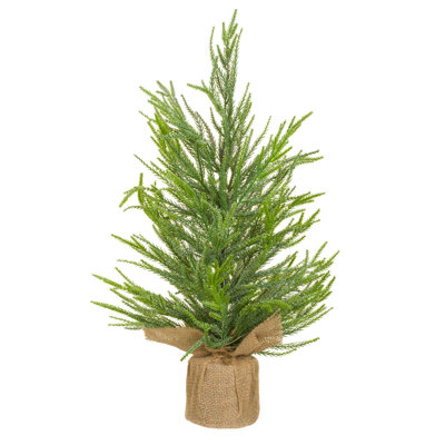 Arbre de table épinette givré en plastique vert givré avec base en ciment